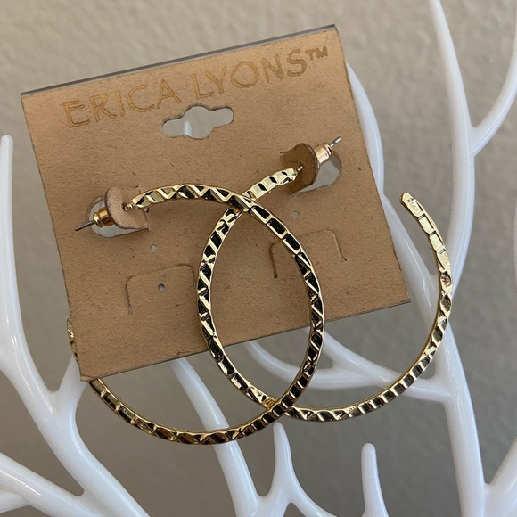 NEw! Erica Lyons Gold Tone Fashion Hoops Pierced Earrings - Picture 2 of 6